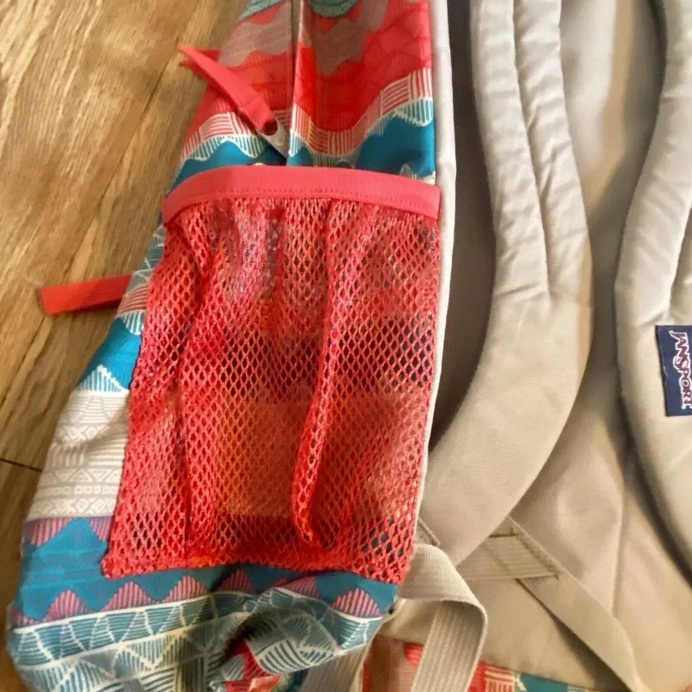 Jansport Aztec‎ Pattern Coral Teal Cream Multiple Zippers Laptop Insert Hg11